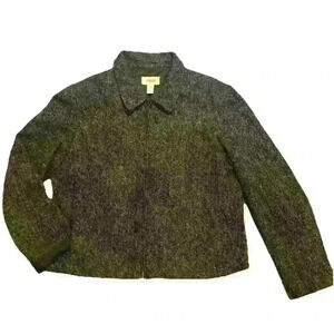 TALBOTS Jacket‎ Sz 10 Wool Silk Blend Herringbone Gray Chic Business Casual City